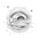 A celestial orchestra performing on a floating island in the cosmos tattoo design idea