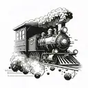 A futuristic steam-powered train traveling through a galaxy filled with stars and planets tattoo design idea