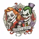 Harley Quinn and the joker with the saying right person wrong time  tattoo design idea