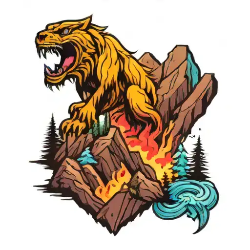 colorful mountain tattoo design idea