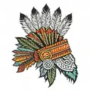 Native Indian feather head crown with Canadian woodland background, including ocean themed sunrise, or Sunset with horiz tattoo design idea