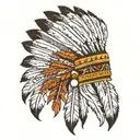 Native Indian feather head crown with Canadian woodland background, including ocean themed sunrise, or Sunset with horiz tattoo design idea