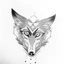 negative space with wolf and a boy tattoo design idea