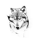 negative space with wolf and a boy tattoo design idea