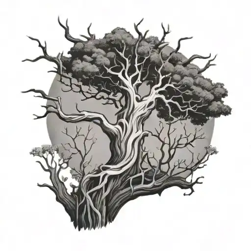 dead tree and live tree  tattoo design idea