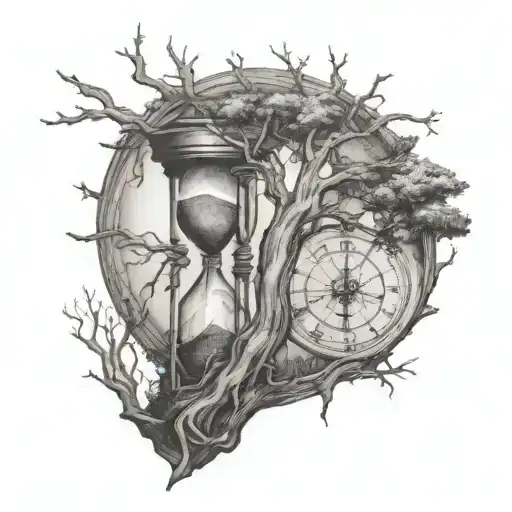 hourglass with trees live and dead tree tattoo design idea