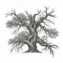 dead tree and live tree intertwined tattoo design idea