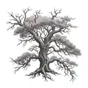 dead tree and live tree intertwined tattoo design idea
