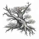 dead tree and live tree intertwined tattoo design idea