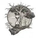 hourglass with trees live and dead tree tattoo design idea