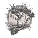 hourglass with trees live and dead tree tattoo design idea