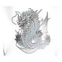 full sleeve plus chest dragon with the head starting on the hand, orange and blue cloud filler, samurai on the tricep tattoo design idea