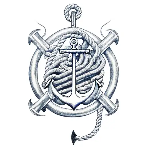 nautical themed with anchor, rope, waves tattoo design idea