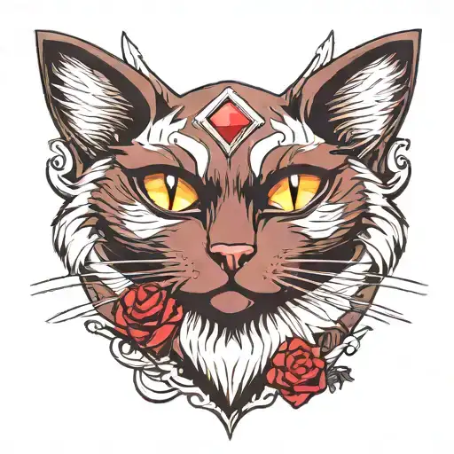 black cat with white chest patch and a ruby diamond tattoo design idea