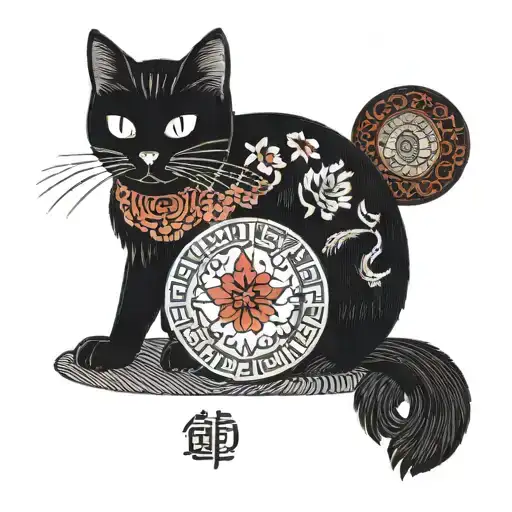black cat with white chest patch and a ruby diamond tattoo design idea