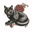 black cat with white chest patch and a ruby diamond tattoo design idea