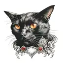 black cat with white chest patch and a ruby diamond tattoo design idea