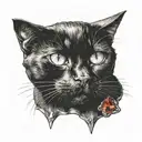 black cat with white chest patch and a ruby diamond tattoo design idea