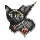 black cat with white chest patch and a ruby diamond tattoo design idea