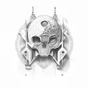 crânio aberto com uma mulher dentro do crânio segurando uma arma  tattoo design idea