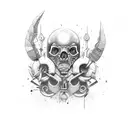 crânio aberto com uma mulher dentro do crânio segurando uma arma  tattoo design idea