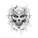 crânio aberto com uma mulher dentro do crânio segurando uma arma  tattoo design idea