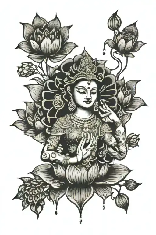 durga ten hand lotus tattoo design idea
