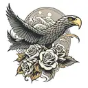 Snake and rose and eagle soaring tattoo design idea