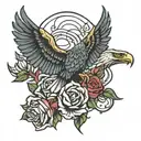 Snake and rose and eagle soaring tattoo design idea