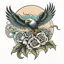 Snake and rose and eagle soaring tattoo design idea