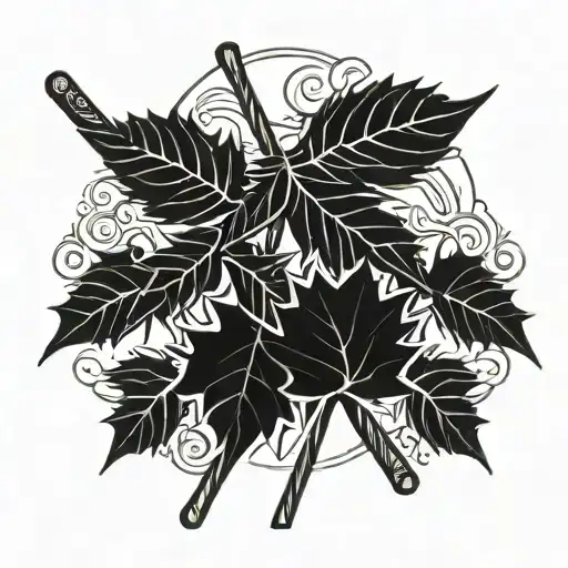 heavenly scene marijuana leaf hockey sticks holly plant tattoo design idea