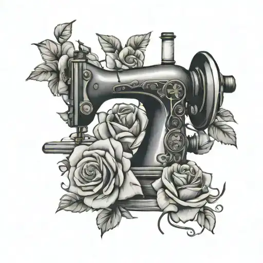 Sewing machine and Roses tattoo design idea