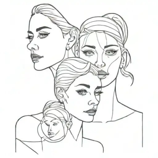  boy face, girl face mom face tattoo design idea