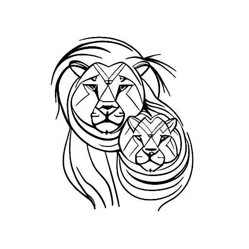lion and lioness with their 3 cubs tattoo design idea