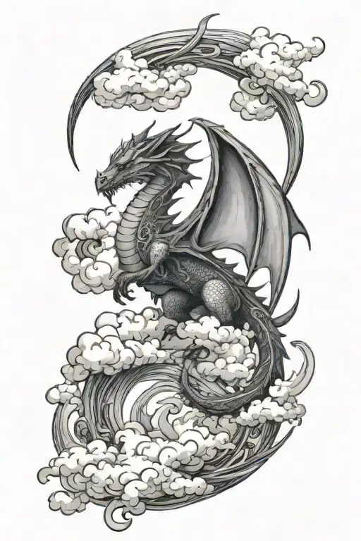 Flying Dragon surrounded by Clouds open space in the middle tattoo design idea