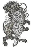 taurus zodiac sign intertwined with japanese wave plus cardinal tattoo and lion family symbol tattoo design idea
