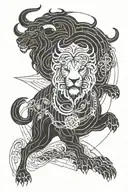taurus zodiac sign intertwined with japanese wave plus cardinal tattoo and lion family symbol tattoo design idea