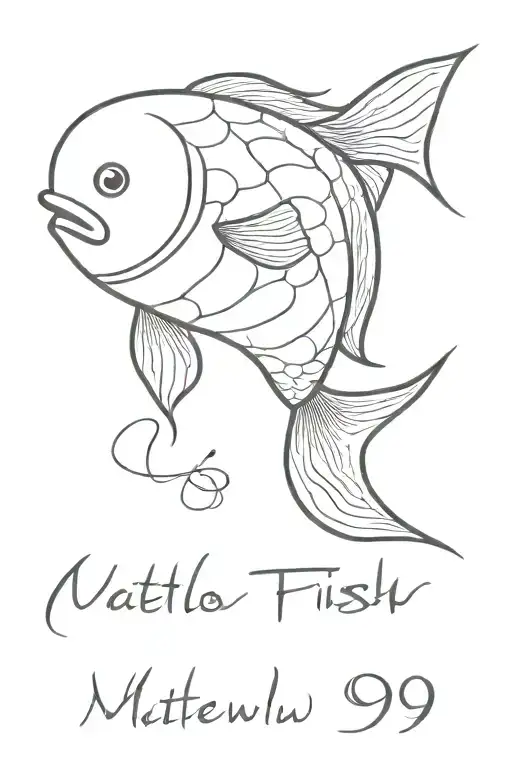 fish with "Matthew 4:19"  written beside it tattoo design idea
