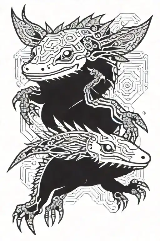 axolotl in aztec gear tattoo design idea