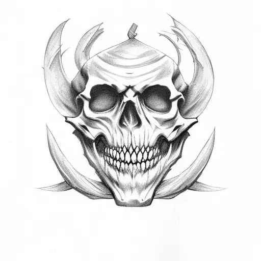 ah puch wearing an troll mask and holding a human skeleton in its hand tattoo design idea