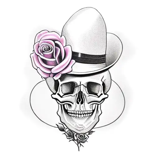 skull with top hat and roses and cigar  tattoo design idea