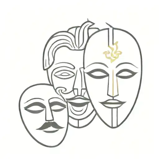 greek masks one mask happy and the other sad smoking a blunt  tattoo design idea