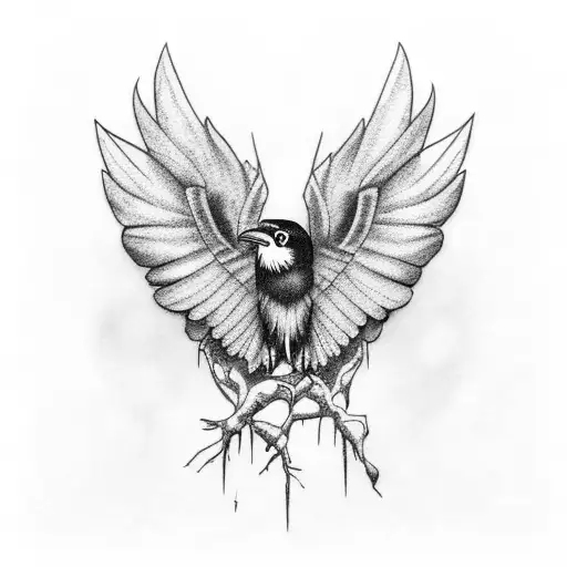 Raven with spread wings tattoo design idea