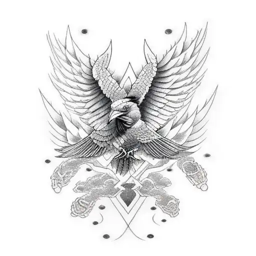 Raven with spread wings tattoo design idea
