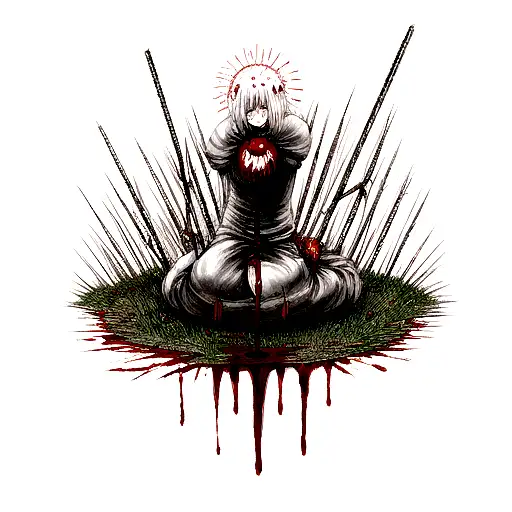 Berserk curse mark with blood dripping tattoo design idea