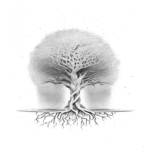 Tree with roots breaking through concrete tattoo design idea
