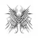 A spine tattoo, short sword with lines down the spine, some sort of wings coming out of the sides of the sword tattoo design idea