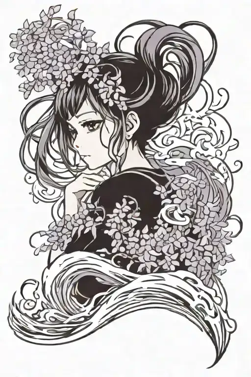 wisteria and waves crashing tattoo design idea