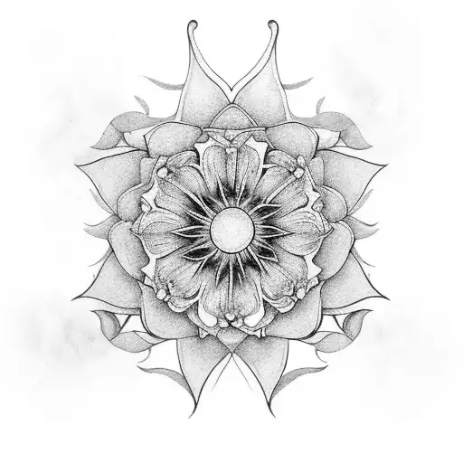 multiple flowers surrounding Philippine sun tattoo design idea