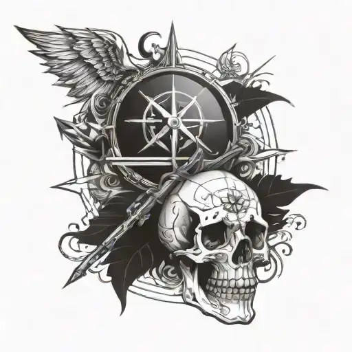 skull and compass tattoo design idea